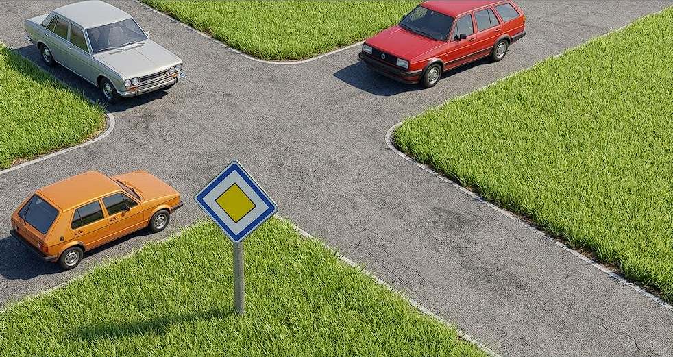 Vous êtes sur la route prioritaire : les véhicules sur les voies secondaires cèdent le passage.